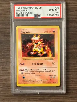 POKEMON GAME SHADOWLESS MAGMAR #36 PSA10 # 27949715 - Image 1