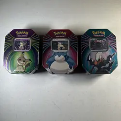 Pokemon TCG: Mighty Mysterious Tin 2021 Complete Set Darkrai Mimikyu Snorlax New - Image 1