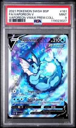 2021 POKEMON SWSH BLACK STAR PROMO #181 FULL ART/VAPOREON V PSA 9 - Image 1