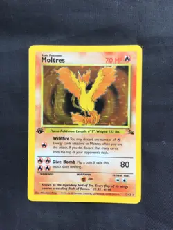 Pokemon Cards: 1st Edition Fossil Rare Holo: Moltres 12/62 - Image 1