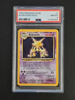 Alakazam 1/102 Holo Rare Pokemon 1999 WOTC Unlimited Base Set PSA 8 - Image 1