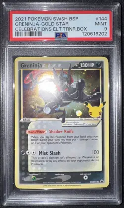 Greninja Gold Star SWSH144 Celebrations ETB Promo Pokemon Card PSA 9 Mint - Image 1