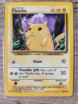 PIKACHU Pokemon Base Set Unlimited 58/102 Yellow Cheeks 1999 WOTC LP-NM - Image 1