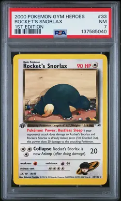 2000 POKEMON GYM HEROES 1ST EDITION #33 ROCKET'S SNORLAX PSA 7 - Image 1