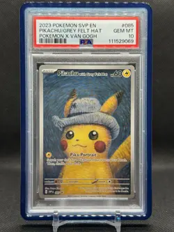 2023 POKEMON SVP POKEMON X VAN GOGH PROMO #085 PIKACHU WITH GREY FELT HAT PSA 10 - Image 1