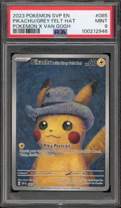 Pokemon Pikachu with Grey Felt Hat Van Gogh Full Art Promo SVP EN 085 PSA 9 Mint - Image 1