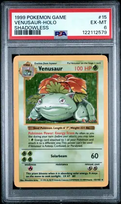 1999 POKEMON GAME VENUSAUR-HOLO#15 SHADOWLESS PSA 6 - Image 1