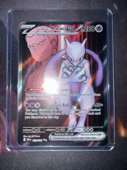 Pokemon TCG Destined Rivals Team Rockets Mewtwo EX Ultra Rare Card 213/182 - Image 1