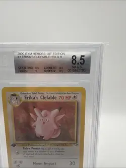 Pokemon 2000 Gym Heroes 1st Edition #3 Erika’s Clefable Holo R Beckett 8.5 - Image 3