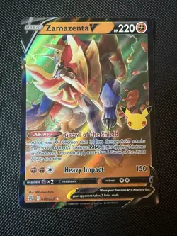 POKEMON TCG: ZAMAZENTA V 018/025 SWSH 25TH CELEBRATIONS ULTRA RARE CARD NM - Image 1