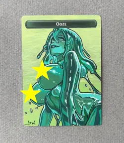 Magic MTG Altered Painted Ooze Token Anime Girl by white_alters - Image 1