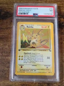 1999 Pokemon Fossil Raichu 1st Edition Holo Rare PSA 7 Near Mint 14/62 - Image 1