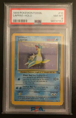 1999 POKEMON FOSSIL #10 LAPRAS-HOLO PSA 8 - Image 1