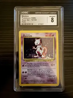 Pokemon English Mewtwo 10/102 1999 Base Set - Unlimited Rare Holo CGC 8 - Image 1