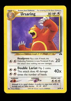 Pokemon Neo Discovery Ursaring Non Holo Rare 34/75 MP - Image 1