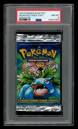 1999 Pokemon Base Set Pack: Unlimited-Thick Font Venusaur PSA 8 NM-MT - Image 1