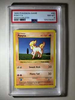 1999 Pokemon TCG Base Set Shadowless Ponyta #60/102 PSA 8 NM-MT VINTAGE - Image 1