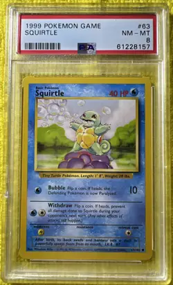 1999 Pokemon Base Set Squirtle #63 PSA 8 NM-MT Vintage WOTC Original - Image 1