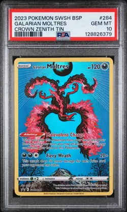 2023 POKEMON SWSH BLACK STAR PROMO CROWN ZENITH TIN #284 GALARIAN MOLTRES PSA 10 - Image 1