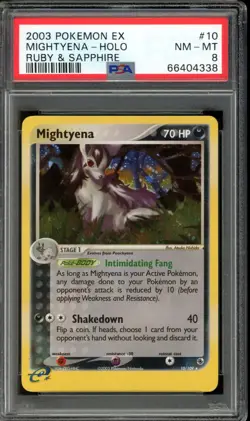 2003 Pokemon EX Ruby and Sapphire Mightyena #10 Holo Rare PSA 8 - Image 1