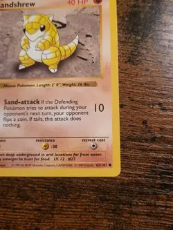 Pokemon Sandshrew Base Set 1st Edition Shadowless 62/102 NM - Image 3