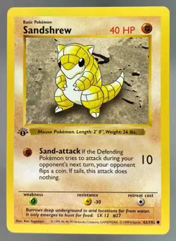 Sandshrew 1999 Pokemon Base Set Shadowless #62/102 - Image 1