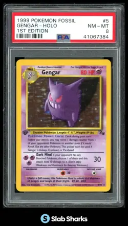 1999 POKEMON FOSSIL 1ST EDITION #5/62 GENGAR HOLO PSA 8 - Image 1