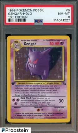1999 Pokemon Fossil 1st Edition #5 Gengar Holo PSA 8 NM-MT - Image 1