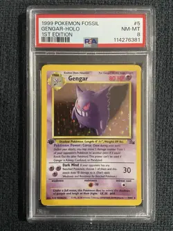 PSA 8 Gengar Holo 1st Edition #5 1999 Pokemon Fossil NM-MT 5/62 (Read) - Image 1