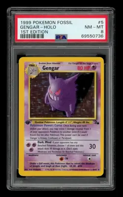 1999 Pokemon Fossil 1st Edition: # 5 Gengar-Holo PSA 8 NM-MT - Image 1