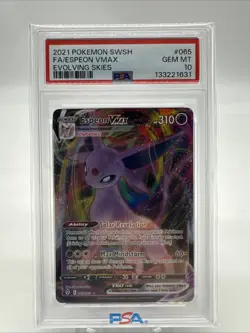 Pokemon TCG: Espeon VMAX 065/203 SWSH07: Evolving Skies Holo PSA 10 - Image 1