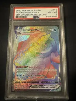 2020 POKEMON SWSH CHAMPION'S PATH DREDNAW VMAX 075/073 SECRET RARE PSA 8 - Image 1