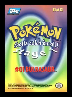 🦉 1999 Topps Pokemon Animation Series 1 E1 of 12 #01 Bulbasaur Foil Blue Logo - Image 2