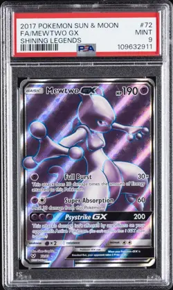 2017 POKEMON SUN & MOON SHINING LEGENDS #72 FULL ART/MEWTWO GX PSA 9 - Image 1