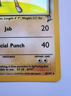 Pokemon Hitmonchan Holo 8/130 Base Set 2 WOTC Vintage Holo LP - Image 4