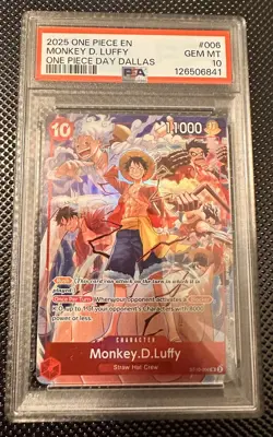 2025 ONE PIECE ST10-006 MONKEY D LUFFY ONE PIECE DAY DALLAS PROMO ENGLISH PSA 10 - Image 1