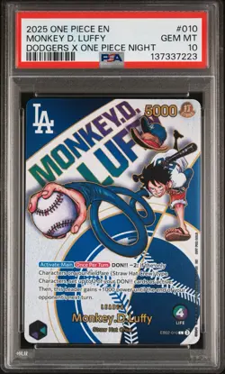 2025 ONE PIECE PROMOS DODGERS X ONE PIECE NIGHT #010 MONKEY D. LUFFY PSA 10 - Image 1