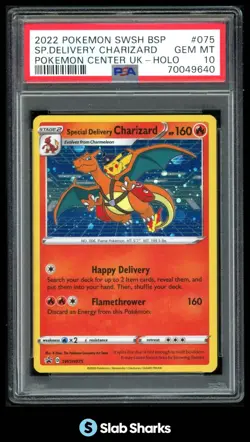 2019 POKEMON BLACKSTAR PROMOS #SWSH075 SPECIAL DELIVERY CHARIZARD HOLO UK PSA 10 - Image 1