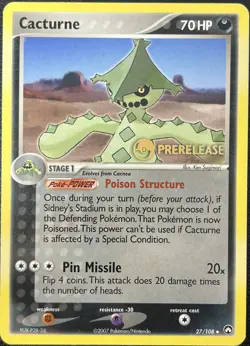 Cacturne 27/108 Prerelease Promo EX Power Keepers Pokemon Card LP - Image 1