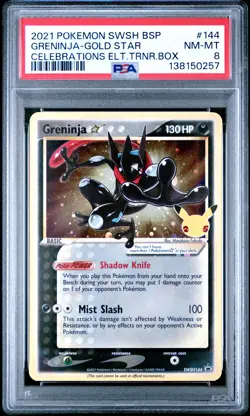 2021 POKEMON SWSH PROMO CELEBRATIONS ETB #144 GRENINJA-GOLD STAR PSA 8 - Image 1