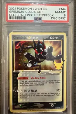2021 POKEMON SWSH PROMO CELEBRATIONS ETB #144 GRENINJA-GOLD STAR PSA 8 - Image 1