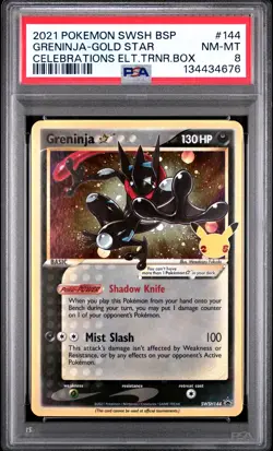 2021 POKEMON SWSH CELEBRATIONS ETB PROMO #144 GRENINJA-GOLD STAR PSA 8 - Image 1