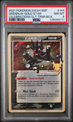 2021 POKEMON SWSH PROMO CELEBRATIONS ETB #144 GRENINJA-GOLD STAR PSA 8 - Image 1
