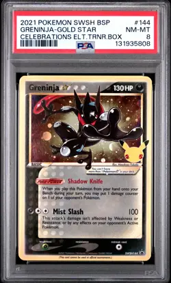 2021 POKEMON SWSH CELEBRATIONS ETB PROMO #144 GRENINJA-GOLD STAR PSA 8 - Image 1