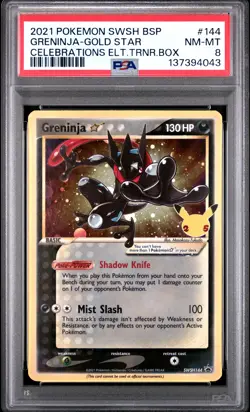 2021 POKEMON SWSH CELEBRATIONS ETB PROMO #144 GRENINJA-GOLD STAR PSA 8 - Image 1