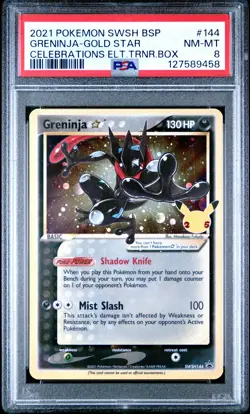 2021 POKEMON SWSH PROMO CELEBRATIONS ETB #144 GRENINJA-GOLD STAR PSA 8 - Image 1