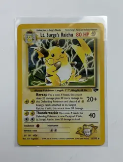 Lt. Surge's Raichu 11/132 Gym Challenge Pokemon Card WOTC Vintage Holo Rare - LP - Image 1