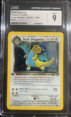 CGC 9 MINT Dark Dragonite Team Rocket 1st Edition 5/82 Holo Pokemon Card - Image 1