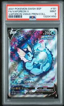 2021 POKEMON SWSH BLACK STAR PROMO #181 FULL ART/VAPOREON V PSA 9 - Image 1