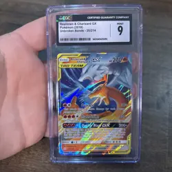 POKEMON! CGC 9 MINT 2019 SM Unbroken Bonds Reshiram & Charizard GX 20/214 Ultra - Image 1